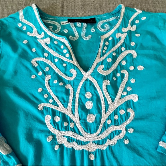 Kaktus Shirt Womens Large Blue Tunic Top Embroidered Boho Hippie Hipster Blouse - Picture 5 of 16